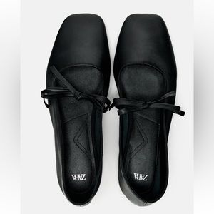 Zara square toe bow trim ballet flats in a EUR 35 in black